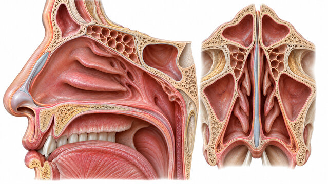 Nasal Cavity Anatomy and Paranasal Sinuses Medical Illustration