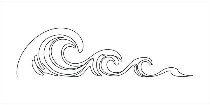 Simple line art drawing of a ocean sea wave splashing in a continuous stroke style