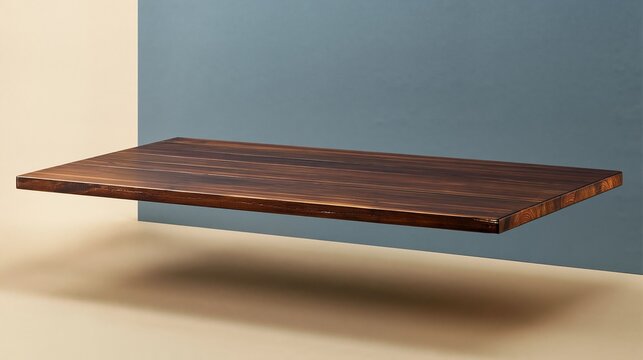 Wooden balcony table with oiled planks and weathered textures, floating against a minimal coastal background for product display and mockup