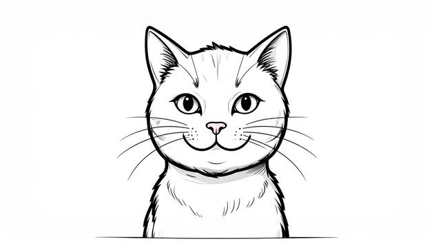 Cute hand-drawn cat face illustration black and white sketch