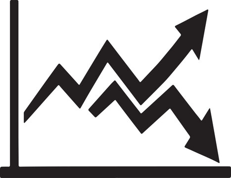 Financial growth graph showing upward and downward trends with arrows indicating investment progress and market volatility on transparent background.