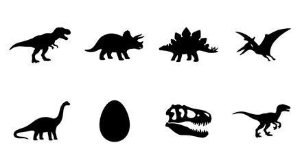 Dinosaur Silhouettes Collection, Prehistoric Creatures Vector Icons © Arman