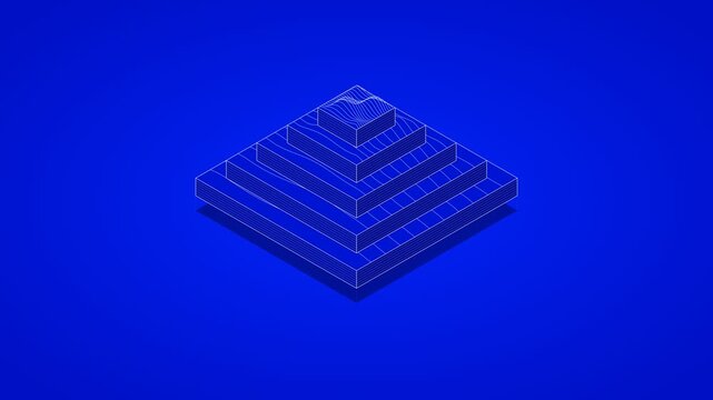 Rotating Blue Dotted Wireframe Ziggurat Pyramid Structure