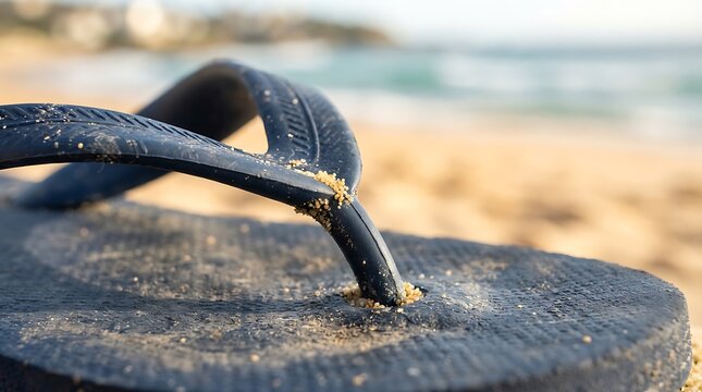 Australia day flip flops resting on sandy beach near ocean waves, showcasing patriotic down under summer vibes