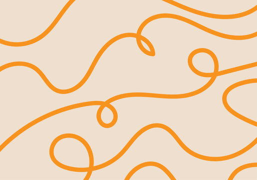 Patr&oacute;n abstracto de l&iacute;neas curvas y bucles de color naranja sobre fondo beige