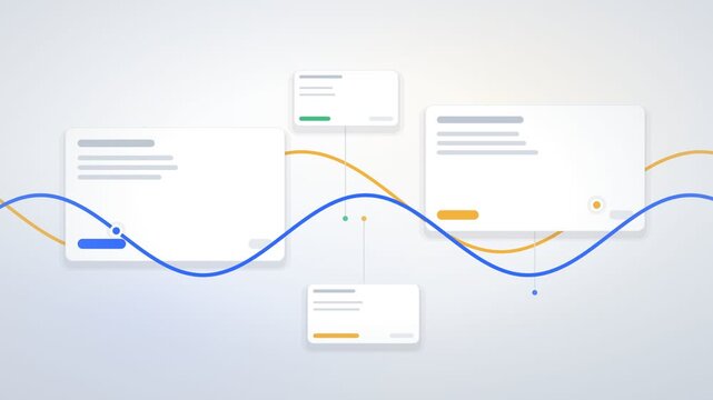 Blue and Orange Sine Waves Sweeping Over UI Cards