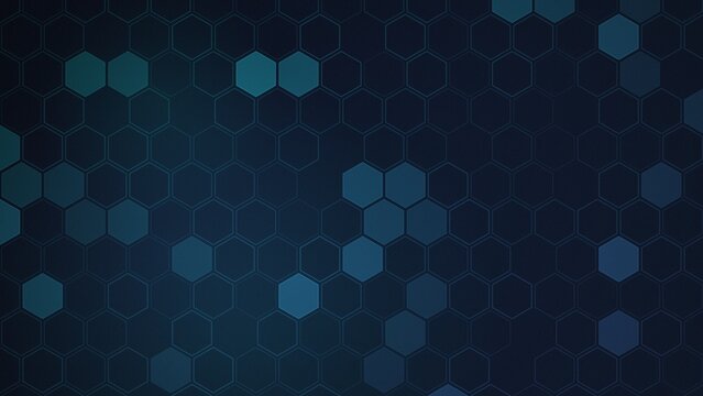 Abstract dark blue background with glowing geometric hexagon pattern