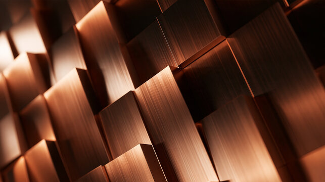 Abstract Brushed Copper Geometric Blocks Background
