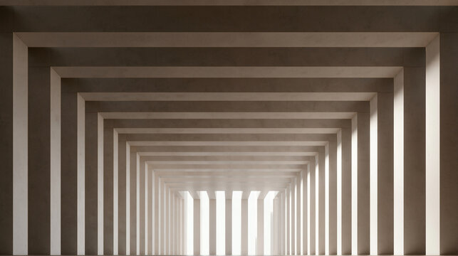 Symmetrical Modern Concrete Corridor with Repeating Architectural Columns