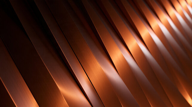 Abstract Curved Copper Metallic Slats Pattern Background
