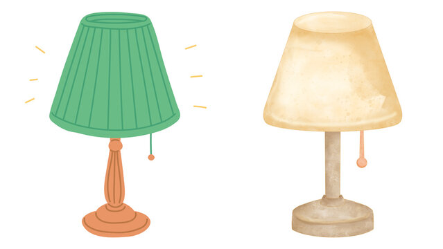 Two hand-drawn watercolor style table lamps isolated on a white background