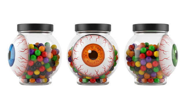 Eyeball halloween candy jars gum, mockup isolated on transparent background