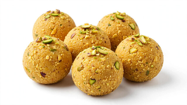  Besan Ladoo Gram Flour Sweet with Pistachio Isolated on White Background