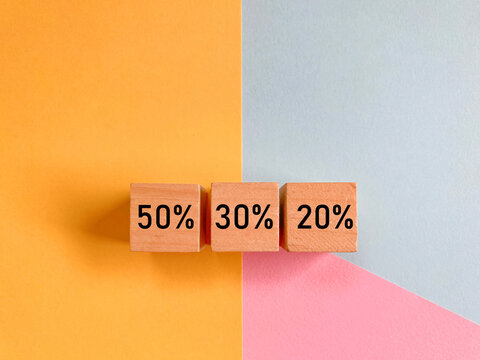 50 30 20 Budget Allocation Personal Finance Concept for personal money management and savings.