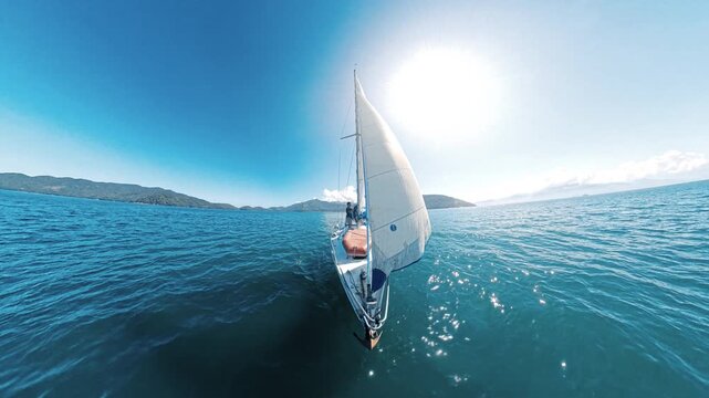 Small sailing boat sails in the sea in Brazil