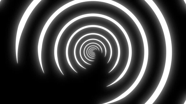 Glowing concentric neon rings on deep galactic, High contrast geometric motion creates a hypnotic abstract background with infinite depth on Black screen, 4K loop