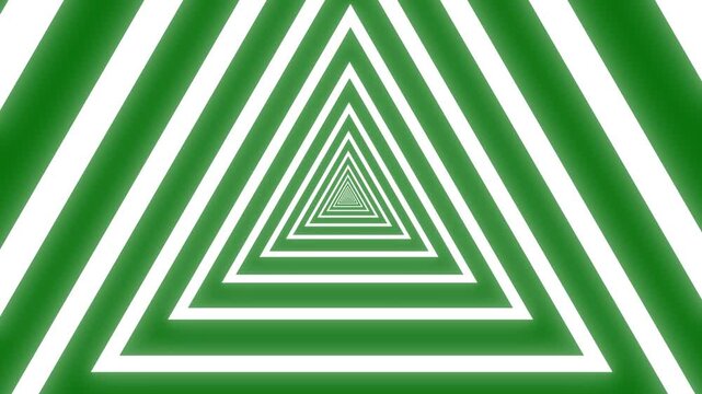 Triangle tunnel motion background, pulsing geometric light animation with glowing white triangle tunnel animation on green screen, 4K Abstract pentagon tunnel seamless loop