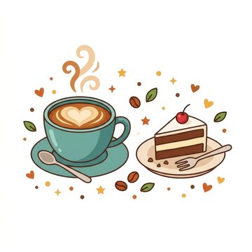 Coffee cup and slice of cake illustration