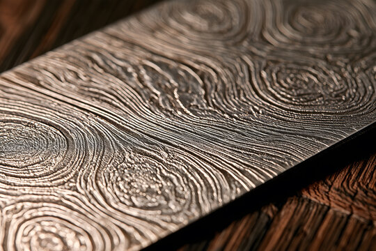 Extreme Macro of Folded Damascus Steel Blade Showing Hand-Forged Pattern Texture