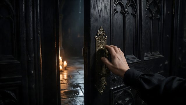 The antique black oak door was slowly pushed open.