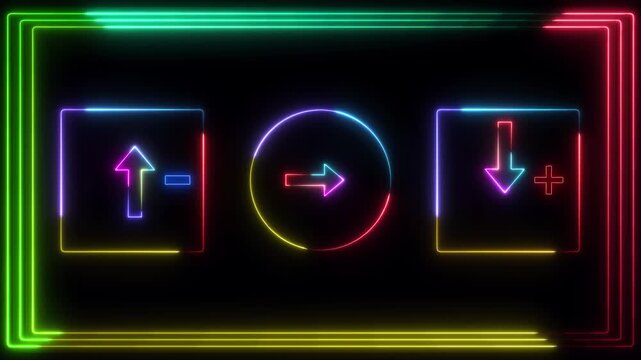 Futuristic Neon Glowing Arrow Signs and Geometric Frames Looping Background