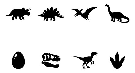 Dinosaur Icons Set, Prehistoric Vector Graphics, Jurassic Era Silhouettes, Fossil Elements © Sagorislam