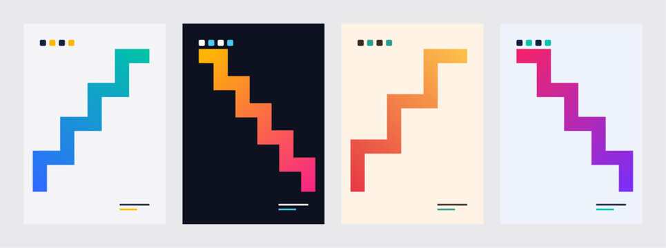 Stepped staircase ribbon poster template set of 4 with a rising gradient