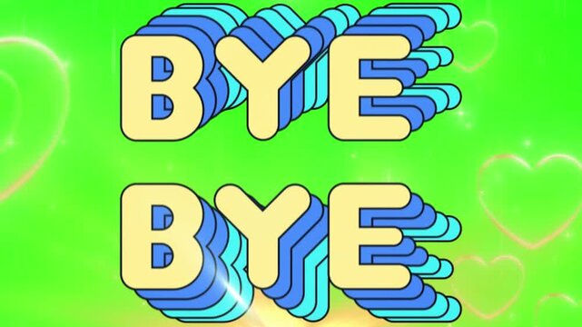 Vibrant 3d text graphic displaying farewell message with rainbow gradient effect on green background
