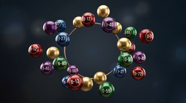 Colorful numbered bingo balls arranged in circular pattern for game design and presentation