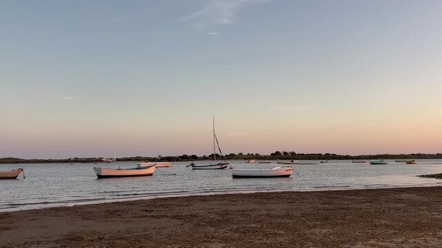 Cinematic Widescreen Footage of Flecha de El Rompido Beach at Sunset in Andalusia
