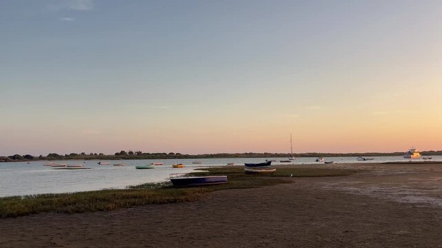 Scenic Motion Shot of R&iacute;o Piedras and Fishing Boats in El Rompido Coast