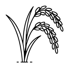 Obraz premium Minimalist black and white vector icon illustration of a rice plant with ripe grain stalks and long leaves, ideal for agricultural logos, organic food symbols, farming icons, and nature designs.