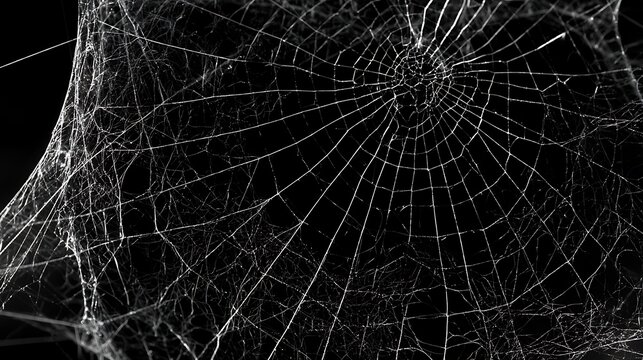 Intricate white spider web against a dark background