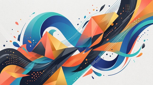 Vibrant Abstract Geometric Shapes and Flowing Lines in Dynamic Composition