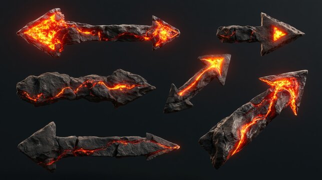 Volcanic Rock Arrows with Glowing Molten Lava Veins