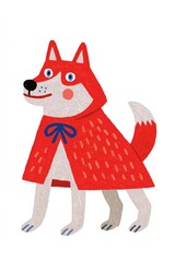 Fototapeta premium Cute red fox in a cape, whimsical children's illustration