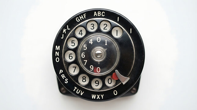 Vintage rotary telephone dial isolated on a clean white background