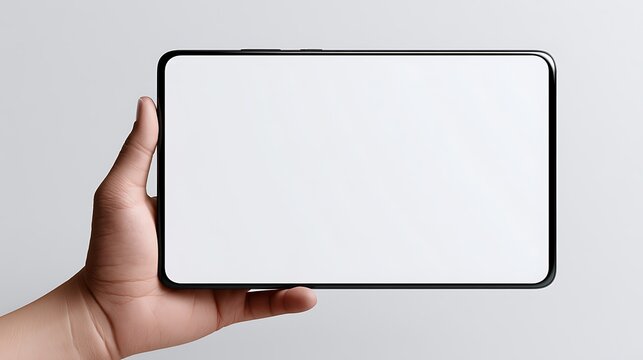 Tablet mockup held in hand isolated on white background