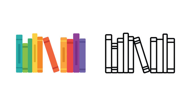 Colorful books arranged to spell amn with a black and white outline version