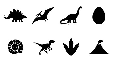 Dinosaur Icons Set, Prehistoric Vector Graphics, Jurassic Era Silhouettes, Fossil Elements © Sadiya