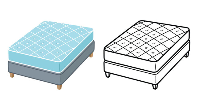Mattress with quilted top and wooden legs illustrated vector design