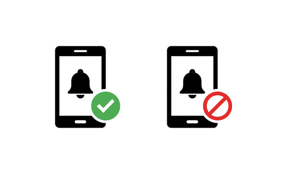 Minimalist smartphone notification icons showing enabled and disabled status alerts
