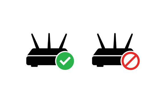 Minimalist router icons featuring checkmark and prohibition symbols in flat vector style