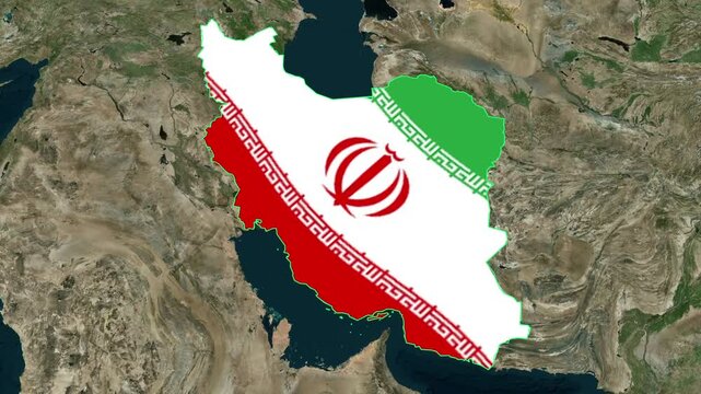 Iran flag map on light regional map background animation