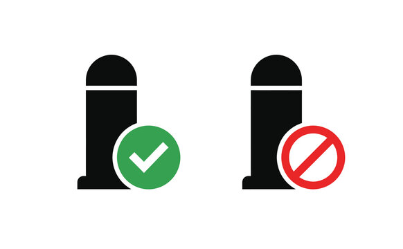 Minimalist bullet icon comparison featuring a green checkmark and red prohibition sign indicating correct and incorrect usage