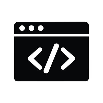 Coding Window Code Editor Solid Silhouette Vector Icon