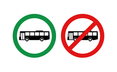 Minimalist bus allowed and prohibited circular signs featuring green and red vectors © ＰＮＧ・アート
