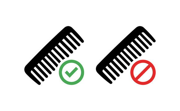 Minimalist comb icon set showing correct and incorrect usage on bright background