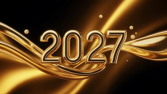 Elegant golden 2027 new year celebration with dynamic light streaks and sparkles