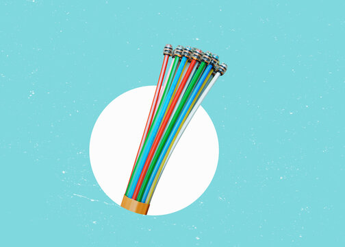 Fiber optics isolated on free background &ndash; telecommunication cables are being laid at a construction site.
